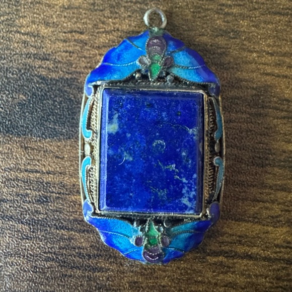 Antique Chinese Enamel and Blue Lapis Circa 1900 Pendant - Picture 2 of 7